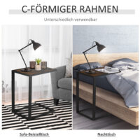 Beistelltisch Couchtisch C-Form Rustikal Braun-Schwarz