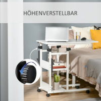 Beistelltisch Couchtisch mit Rollen Höhenverstellbar Weiss
