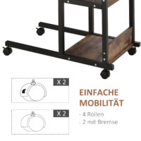 Beistelltisch Couchtisch mit Rollen Schwarz-Braun