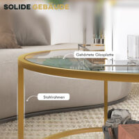 Beistelltisch Couchtisch Rund mit Ablage Gold