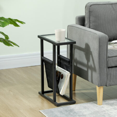 Beistelltisch mit Stofftasche & Glasplatte 40x18x55,5cm Schwarz – Produktfoto zeigt modernes Design, hochwertige Materialien und funktionale Eigenschaften ideal für Wohn- oder Arbeitsbereiche. Perfekt als Einrichtungsinspiration oder zur Produktpräsentation in einem Onlineshop.