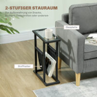 Beistelltisch mit Stofftasche & Glasplatte 40x18x55,5cm Schwarz – Produktfoto zeigt modernes Design, hochwertige Materialien und funktionale Eigenschaften ideal für Wohn- oder Arbeitsbereiche. Perfekt als Einrichtungsinspiration oder zur Produktpräsentation in einem Onlineshop.