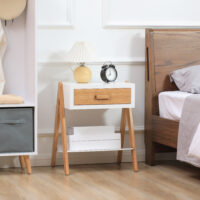 Beistelltisch Nachttisch mit Schublade Skandi-Design Weiss-Braun