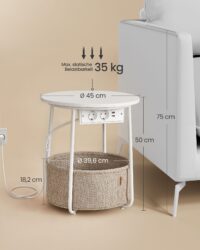 Nachttisch mit Steckdosen und USB-Anschluss für einfaches Laden von Geräten.