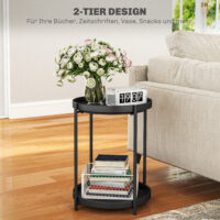 Beistelltisch rund 2 Ablagen 44x44x56cm Schwarz – Produktfoto zeigt modernes Design, hochwertige Materialien und funktionale Eigenschaften ideal für Wohn- oder Arbeitsbereiche. Perfekt als Einrichtungsinspiration oder zur Produktpräsentation in einem Onlineshop.