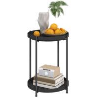 Beistelltisch rund 2 Ablagen 44x44x56cm Schwarz – Produktfoto zeigt modernes Design, hochwertige Materialien und funktionale Eigenschaften ideal für Wohn- oder Arbeitsbereiche. Perfekt als Einrichtungsinspiration oder zur Produktpräsentation in einem Onlineshop.