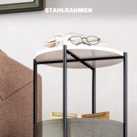 Beistelltisch rund mit Stoffkorb 44x44x56cm Grau & Weiss – Produktfoto zeigt modernes Design, hochwertige Materialien und funktionale Eigenschaften ideal für Wohn- oder Arbeitsbereiche. Perfekt als Einrichtungsinspiration oder zur Produktpräsentation in einem Onlineshop.