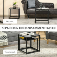 Beistelltisch-Set 2er Couchtisch mit Glastischplatte Schwarz