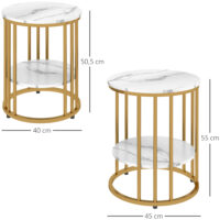 Beistelltische 2er Set Marmoroptik mit Stauraum und Metallgestell