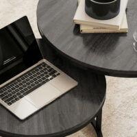 Beistelltische Set stapelbar für Wohnzimmer Metall schwarz