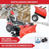 Benzin-Kehrmaschine AllSeason Pro mit Schneepflug und Schneeketten