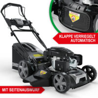 Leistungsstarker Benzin-Rasenmäher mit 6,5 PS und Mulchkit für eine effiziente Rasenpflege.