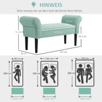 Grüne Bettbank mit Segelstoff-Bezug für das Schlafzimmer, belastbar bis 130kg. Bietet zusätzliche Sitzgelegenheit und Ablagefläche.