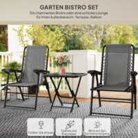 Bistro Set 3-teilig klappbar wetterfest für Garten Balkon dunkelgrau