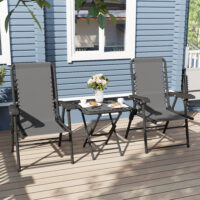Bistro Set 3-teilig klappbar wetterfest für Garten Balkon dunkelgrau