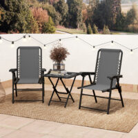 Bistro Set 3-teilig klappbar wetterfest für Garten Balkon dunkelgrau