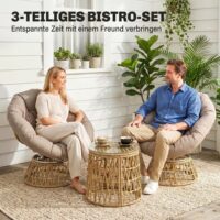 Bistro-Set wetterfest mit Polster für Balkon und Terrasse natur