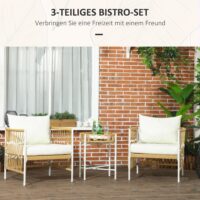 Bistro-Set Gartenmöbel Sitzgruppe Rattan 3-teilig gelb creme