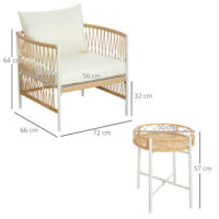 Bistro-Set Gartenmöbel Sitzgruppe Rattan 3-teilig gelb creme