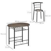 Kompaktes & modernes schwarzes Bistro-Set mit 1 Tisch + 2 Stühlen.