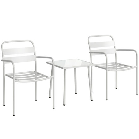 Bistroset Gartenmöbel Set mit Glastisch rostbeständig 3-teilig Metall