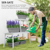 Blumentopf Set für Garten Balkon Terrasse aus Kunststoff grau