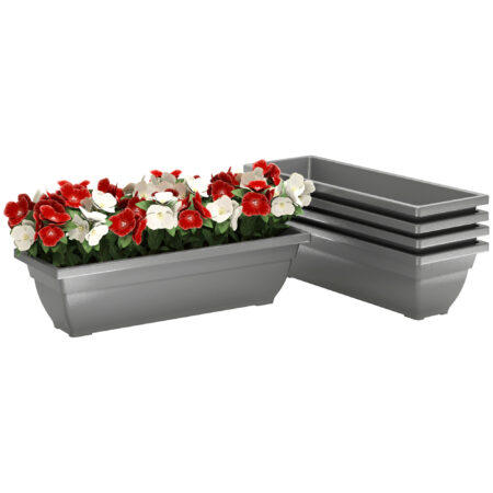 Blumentopf Set für Garten Balkon Terrasse aus Kunststoff grau