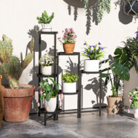 Blumentopfständer verstellbar eckig mit 6 Ebenen aus Metall schwarz