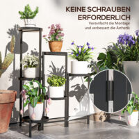 Blumentopfständer verstellbar eckig mit 6 Ebenen aus Metall schwarz
