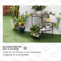 Blumentreppe 4-stufig, faltbar und platzsparend, Schwarz-Beige.