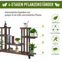 Blumentreppe mit Rollen und 6 Ebenen aus Holz braun