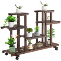 Blumentreppe mit Rollen und 6 Ebenen aus Holz braun