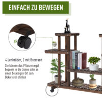 Blumentreppe mit Rollen und 6 Ebenen aus Holz braun