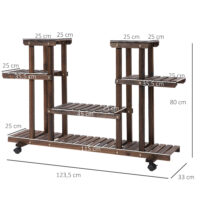 Blumentreppe mit Rollen und 6 Ebenen aus Holz braun