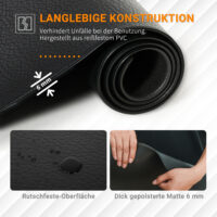 Schwarze Bodenschutzmatte für Fitnessgeräte.