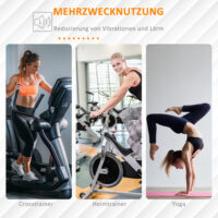 Schwarze Bodenschutzmatte für Fitnessgeräte.