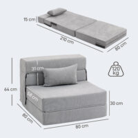 Bodensofa Schlafsofa klappbar aus Schaumstoff hellgrau