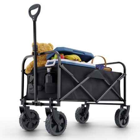 Klappbarer Bollerwagen mit stabilem Gestell in Grau.