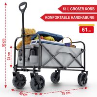 Faltbarer Bollerwagen mit 61 Liter Volumen in Schwarz für Outdoor und Garten.
