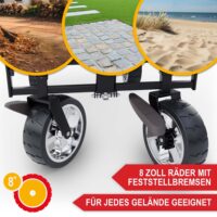 Faltbarer Bollerwagen in Schwarz mit Dach, ideal für Camping, Einkäufe und Familienausflüge.