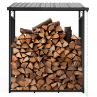 Wetterfestes Brennholzregal aus Metall, stabil und ideal zur Lagerung von Kaminholz im Freien.