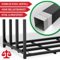 Wetterfestes Brennholzregal aus Metall, stabil und ideal zur Lagerung von Kaminholz im Freien.