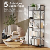 Bücherregal Standregal mit 5 Ebenen für Wohnzimmer Büro Metall