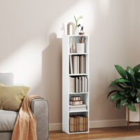 Bücherregal mit 5 Fächern und verstellbaren Böden aus Holz weiss