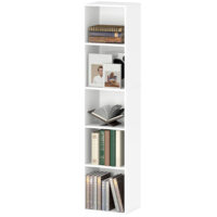 Bücherregal mit 5 Fächern und verstellbaren Böden aus Holz weiss