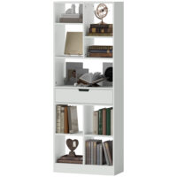 Bücherregal 9 Regale 1 Schublade mit Anti-Kippsicherung 60x26x158cm Weiss – Produktfoto zeigt modernes Design, hochwertige Materialien und funktionale Eigenschaften ideal für Wohn- oder Arbeitsbereiche. Perfekt als Einrichtungsinspiration oder zur Produktpräsentation in einem Onlineshop.
