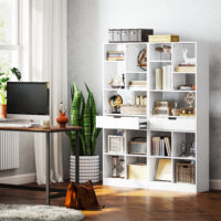 Bücherregal 9 Regale 1 Schublade mit Anti-Kippsicherung 60x26x158cm Weiss – Produktfoto zeigt modernes Design, hochwertige Materialien und funktionale Eigenschaften ideal für Wohn- oder Arbeitsbereiche. Perfekt als Einrichtungsinspiration oder zur Produktpräsentation in einem Onlineshop.