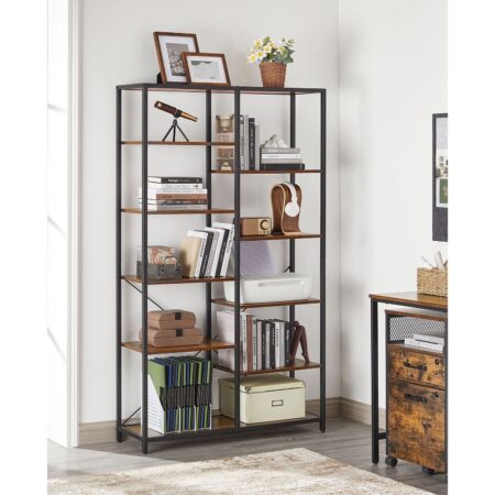 Bücherregal mit zehn Fächern im IndustrialVIBE-Stil für Ordner oder Deko.