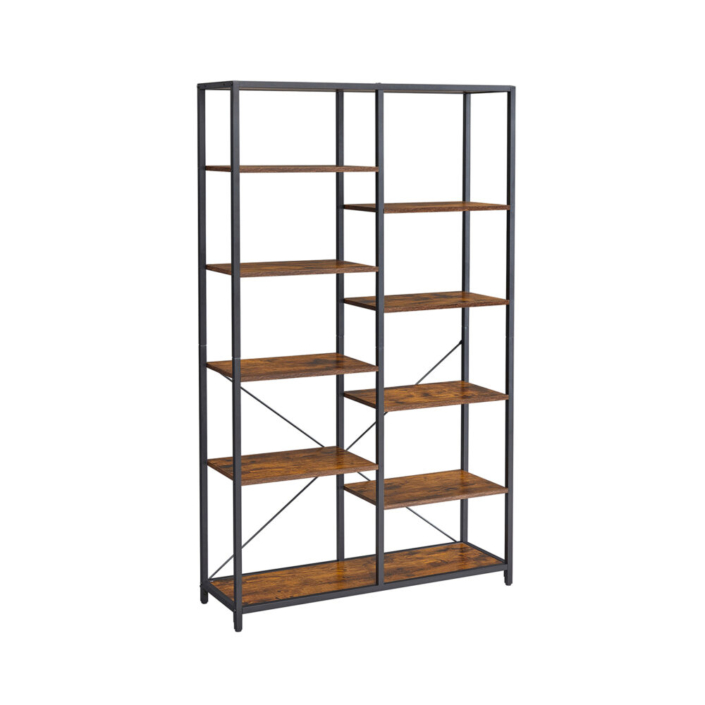 Bücherregal mit zehn Fächern im IndustrialVIBE-Stil für Ordner oder Deko.