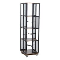 Bücherregal Standregal Drehregal Rollen Metall Industrial 147x40x40cm braun